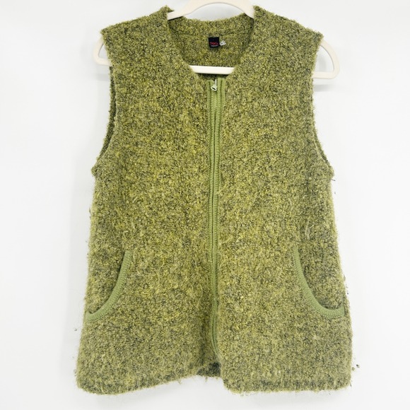 Tabask Jackets & Blazers - Tabask Womens Handmade In Peru Knit Alpaca Wool Blend Vest‎ M Green Zip Pockets